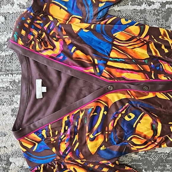 Tamsen silk/modal blend printed quarter button down belted dress - Picture 3 of 11